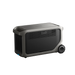 Image of Anker SOLIX F3000 portable power station showing rear ventilation panel and rugged gray housing with wheels, compact rectangular design, angled rear and side view on transparent background.