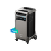Image of Anker SOLIX F3800 Plus portable power station with wheels and carry handles, front and side angled view showing digital display and multiple power ports on a black background.