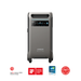 Image of Anker SOLIX portable power station with sleek gray корпус, front digital display and top carry handle, straight front view with award badges visible on transparent background.