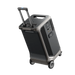 Image of Anker SOLIX portable power station with telescoping pull handle extended, dark gray body, rear ports and vents visible, angled rear and side view on transparent background.