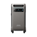 Image of Anker SOLIX portable power station with gray rectangular body, front digital control display and integrated top handle, straight front view on transparent background.