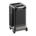 Image of Anker SOLIX portable power station with metallic gray body, rear panel and side ports visible, top carry handle and wheels, angled rear and side view on transparent background.