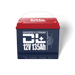 Image of a Dakota Lithium 12V 135Ah deep cycle battery, blue with a red top and white handle, front view on a white background