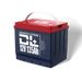 Image of a Dakota Lithium 12V 135Ah deep cycle battery, blue with a red top and white handle, angled front and right side view on a white background