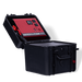 Image of an open black Dakota Lithium Powerbox 135 revealing a red 2000W Pure Sine Wave Inverter with display, AC outputs, and USB ports, angled top-down front and side view on a dark background