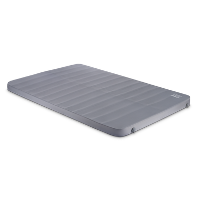 Image of a gray double self-inflating sleeping pad with ribbed texture, angled on a dark background.