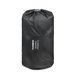 Image of a black Dometic High-Rise Double 10 sleeping pad rolled and stored in its black drawstring carry bag, on a light gray background.