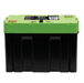 Image of a green and black Victron Energy Lithium Battery, shown from a direct front view on a white background