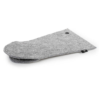 Image of GSI gray felt fire mitt heat-resistant glove, angled top view on white background.