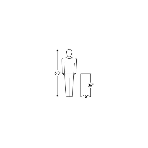 Image of cooling towel size reference diagram showing human figure for scale and towel dimensions labeled 36 by 15 inches, simple line illustration on white background.