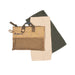 Image of Gear Aid micro terry washcloth kit with three folded cloths and mesh zippered pouch, mixed neutral fabric colors, angled top view on white background.