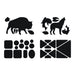 Image of black adhesive gear repair patches in assorted shapes, including animal silhouettes and geometric forms, arranged flat on a white background.