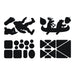 Image of Gear Aid Tenacious Tape Outdoor Patches featuring black decorative silhouettes and geometric patch shapes arranged in sets, front-facing product view on white background.
