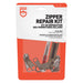 Image of Gear Aid zipper repair kit in retail packaging with metal zipper sliders and tools visible, orange and white card backing, front view on white background.