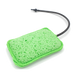 Image of Geyser Systems green scrub sponge attachment with porous texture and black hose connection, angled front view on white background.