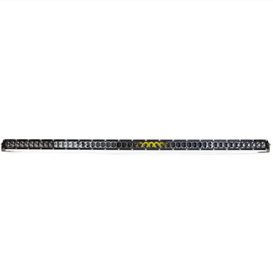 Image of a long, thin automotive LED light bar with numerous small LED lights and a black housing, featuring yellow branding in the center, set against a white background, designed for off-road vehicle lighting