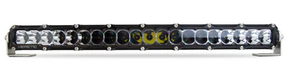 Image of a black LED light bar with a mix of clear and yellow-tinted circular lights, mounted on two adjustable brackets on a white background
