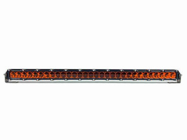 Image of a Heretic 6 Series Light Bar with red lenses, front view on a white background. The light bar is black with stainless steel mounts and features 24 individual red LEDs
