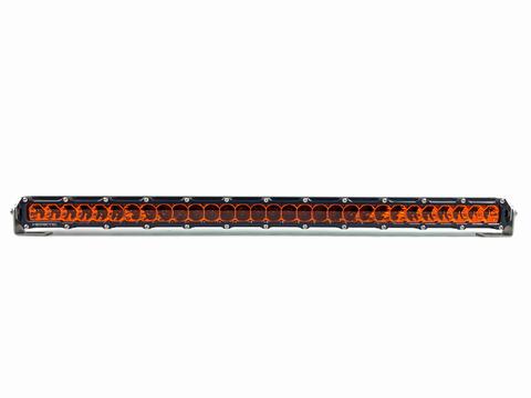 Image of a Heretic 6 Series Light Bar with red lenses, front view on a white background. The light bar is black with stainless steel mounts and features 24 individual red LEDs