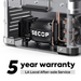 Image showcasing the internal SECOP compressor of an ICECO portable refrigerator, with text indicating a "5 year warranty" and "LA Local After-sale Service"