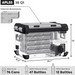 An image showing the transparent view of the ICECO APL55 58-quart portable refrigerator/freezer, displaying its internal capacity with 76 cans, 47 mineral water bottles, and 12 red wine bottles. Dimensions of 29.7" L x 18.9" W x 19.3" H are also indicated