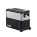 Image of a black and silver ICECO JP50 PROS portable refrigerator/freezer with wheels, shown from an angled front and side view on a white background