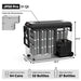 Image displaying the internal dimensions and capacity of the JP50 Pro 51 Qt portable refrigerator, showing it can hold 64 Coca-Cola cans, 52 mineral water bottles, or 27 red wine bottles