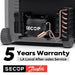 Image displaying the internal Secop compressor of a portable refrigerator/freezer, highlighting a "5 Years Warranty" and "LA Local After-sales Service", with the Secop and Danfoss logos at the bottom