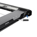 A close-up, angled view of the ICECO refrigerator slide, highlighting the black handle mechanism with a blue arrow indicating the pulling motion to extend the slide, set against a white background
