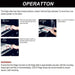 Image providing "OPERATION" instructions for an ICECO fridge slide, detailing how to unlock, extend, and lock the slide using its handle, accompanied by a warning about securing the fridge with mounting straps