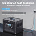 Image comparing the charging speed of an ICECO PB1000 portable power station (1.6 hours) to other 1002Wh power stations (5 hours), with a phone wirelessly charging on top of the ICECO unit and a power cable plugged into a wall outlet