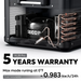 Image showing the internal Secop compressor of the VL35 Pro portable refrigerator, highlighting a "5 Years Warranty" and a power consumption of approximately 0.983 kW.h/24h when running in Max mode at 0°F
