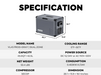 Image titled "SPECIFICATION" showing a dark grey ICECO portable refrigerator/freezer with its dimensions labeled: 28.1" (length), 15.9" (width), and 18.1" (height). Below the image, a table provides specifications: Model Name (VL45 PROD-GRAY | DUAL ZONE), Cooling Range (0°F~50°F), Capacity (45.0QT / 42.5L), Power Source (DC 12/24V or AC 110V-120V), Net Weight (53.4 LBS), Consumption (0.463KW.H/24H), Compressor (SECOP), and Dimension (28.1 × 15.9 × 18.1 inches)
