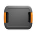 Image of Jackery Battery Pack 5000 Plus expansion battery shown from top view, black and gray casing with integrated orange side handles, flat rectangular design on white background.