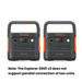 Image of two Jackery Explorer 2000 portable power stations shown side by side, black and orange casing with front control panels and integrated handles, straight-on front view on white background.