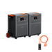 Image of Jackery HomePower 3600 Plus double power station kit with two wheeled units and connecting cable, black and orange design, angled front and side view on a white background.