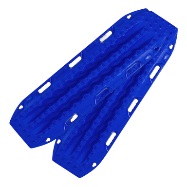 Image of two blue recovery traction boards, side-by-side with textured surfaces and handholds, on a light gray background.