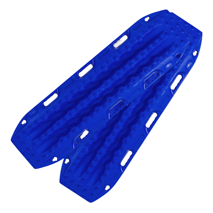 Image of two blue recovery traction boards, side-by-side with textured surfaces and handholds, on a light gray background.