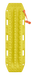 Top-down image of a single blaze yellow Maxtrax recovery board, featuring its textured surface, handholds, and an attached orange leash, on a light gray background.
