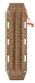 Image of a tan off-road recovery board with an orange tether, laid flat to display its full traction pattern and features on a light grey background.