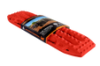 Image of red MAXTRAX MKII recovery traction boards with retail sleeve packaging, angled front and side view on black background.