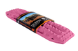 Image of pink MAXTRAX MKII recovery traction boards with retail sleeve packaging, angled front and side view on black background.
