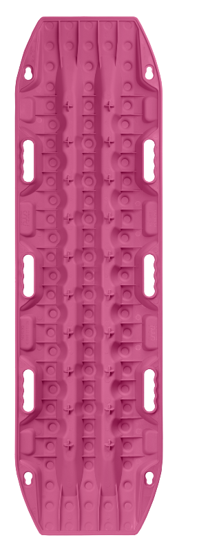 Image of pink MAXTRAX MKII recovery traction board with raised cleats and integrated carry handles, top-down view on white background.