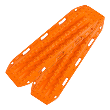 Image of two bright orange recovery traction boards, side-by-side with textured surfaces and handholds, on a light gray background.