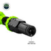 Image of the end of an Up Down Air tire deflator, highlighting its compact and precise design with a green ring and black tip, on a white background with the "Overland Vehicle Systems" logo.