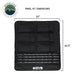 Image of OVS universal LED light kit roll-up storage panel with LED light bars and labeled dimensions, black fabric organizer shown in a front view on a white background.