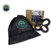 Image of OVS 4-Way R.D.L. 8-inch recovery distribution link with branded mesh storage bag and retail packaging, black aluminum finish, angled product layout on white background.