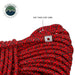 Image of Overland Vehicle Systems synthetic winch line close-up showing red and black braided rope labeled 3/8-inch thick and 85-foot length, detailed texture view on white background.