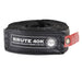 Image of OVS Brute 40K recovery tow strap rolled and secured, black padded protective sleeve with gray synthetic webbing and branded label, straight-on front view on white background.