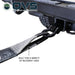 Image of OVS Brute Recovery Tow Strap in use, showing the gray reinforced loop attached to a vehicle recovery shackle, close-up angled view on a white background.